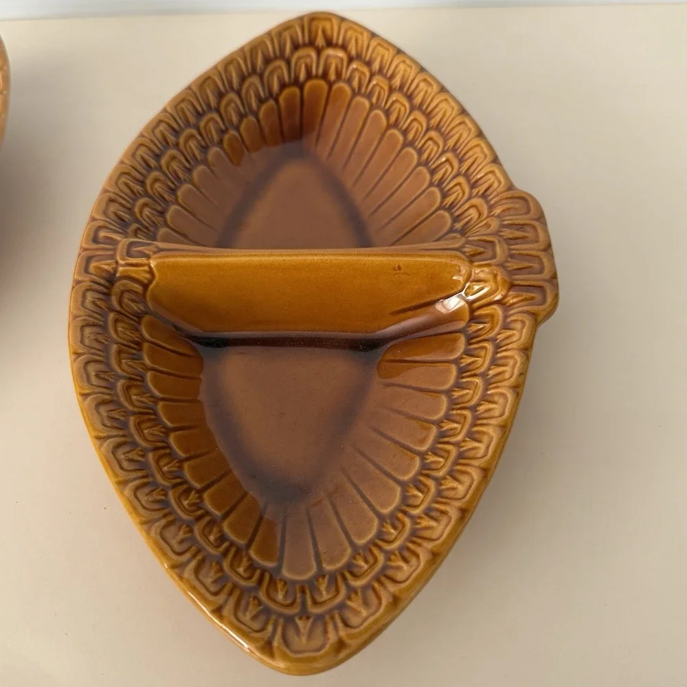 Maddux of California 1966 MCM 3 Piece Divided Serving Tray Burnt Orange Glaze